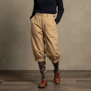 Vintage Khaki Newsboy Bloomers Riding Pants High Waist Pleated Trousers Unisex
